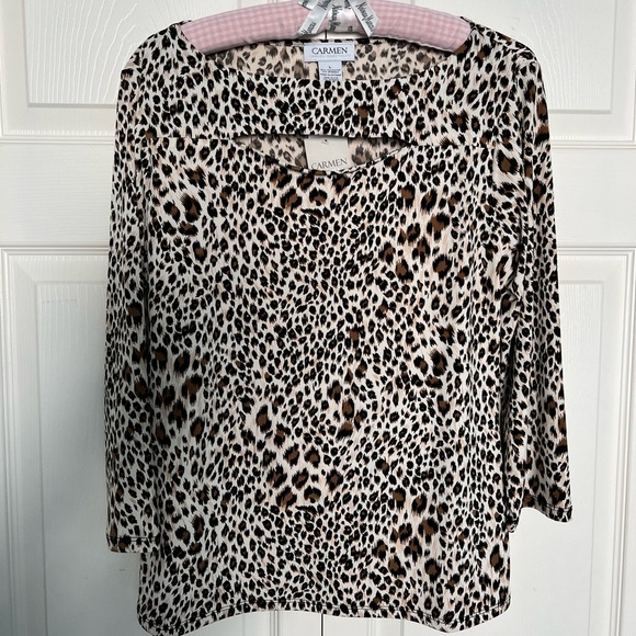 NWT CARMEN Carmen Marc Valvo 3/4 Sleeve Animal Print Blouse - Picture 3 of 9